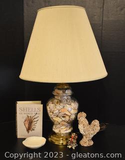 Lamp Filled with Seashells - Faux Book - Shell Trinket Dish - Shell Figurine 
